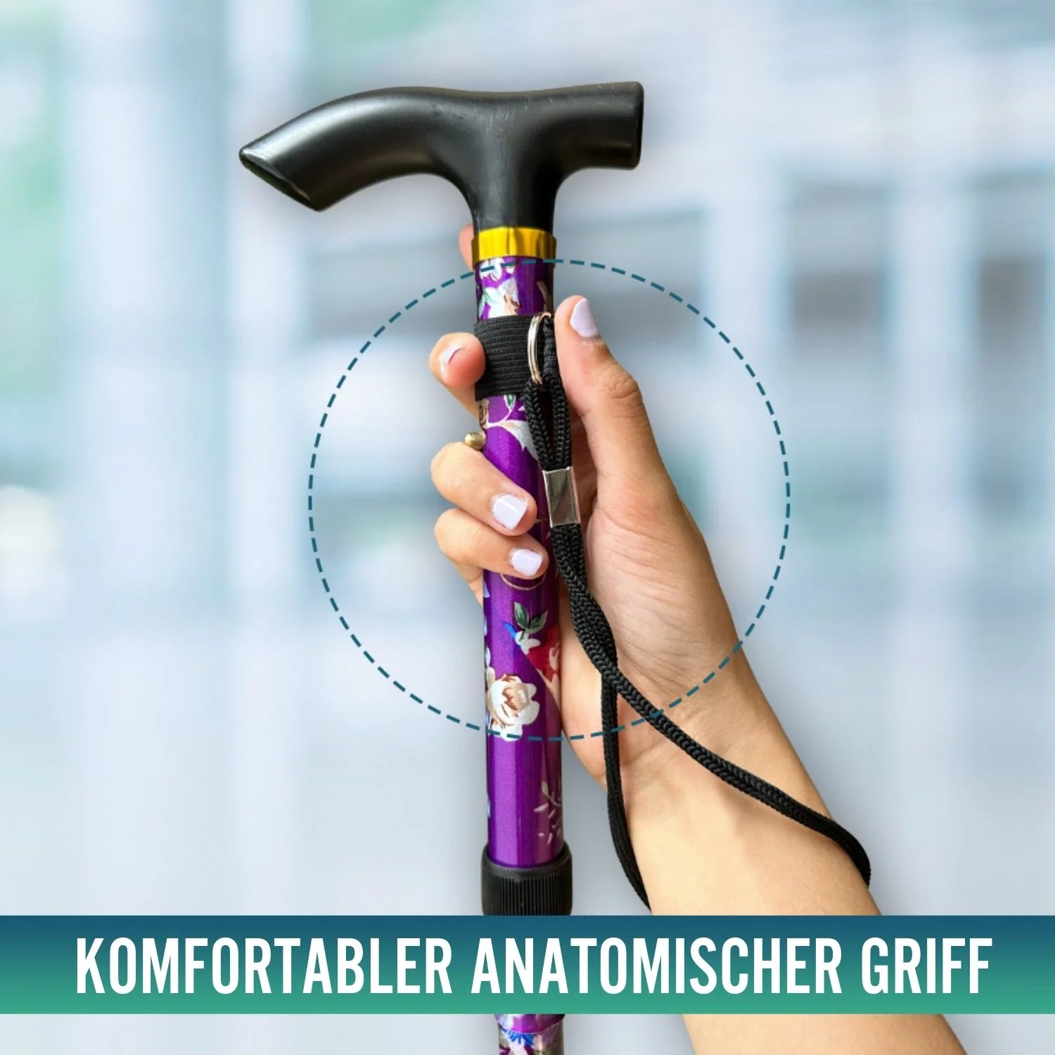 Ausziehbarer Gehstock mit 5 Positionen | Blumenmuster - Image 7