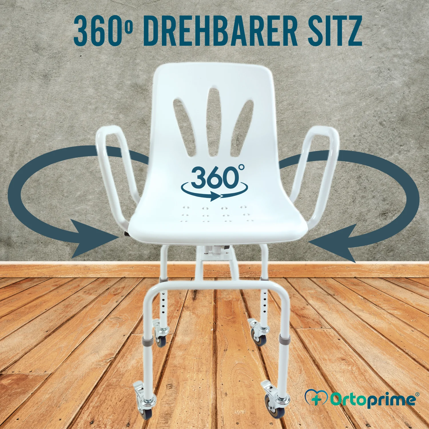 Drehbarer Duschstuhl mit Rädern | Badezimmerstuhl für Erwachsene - Image 10