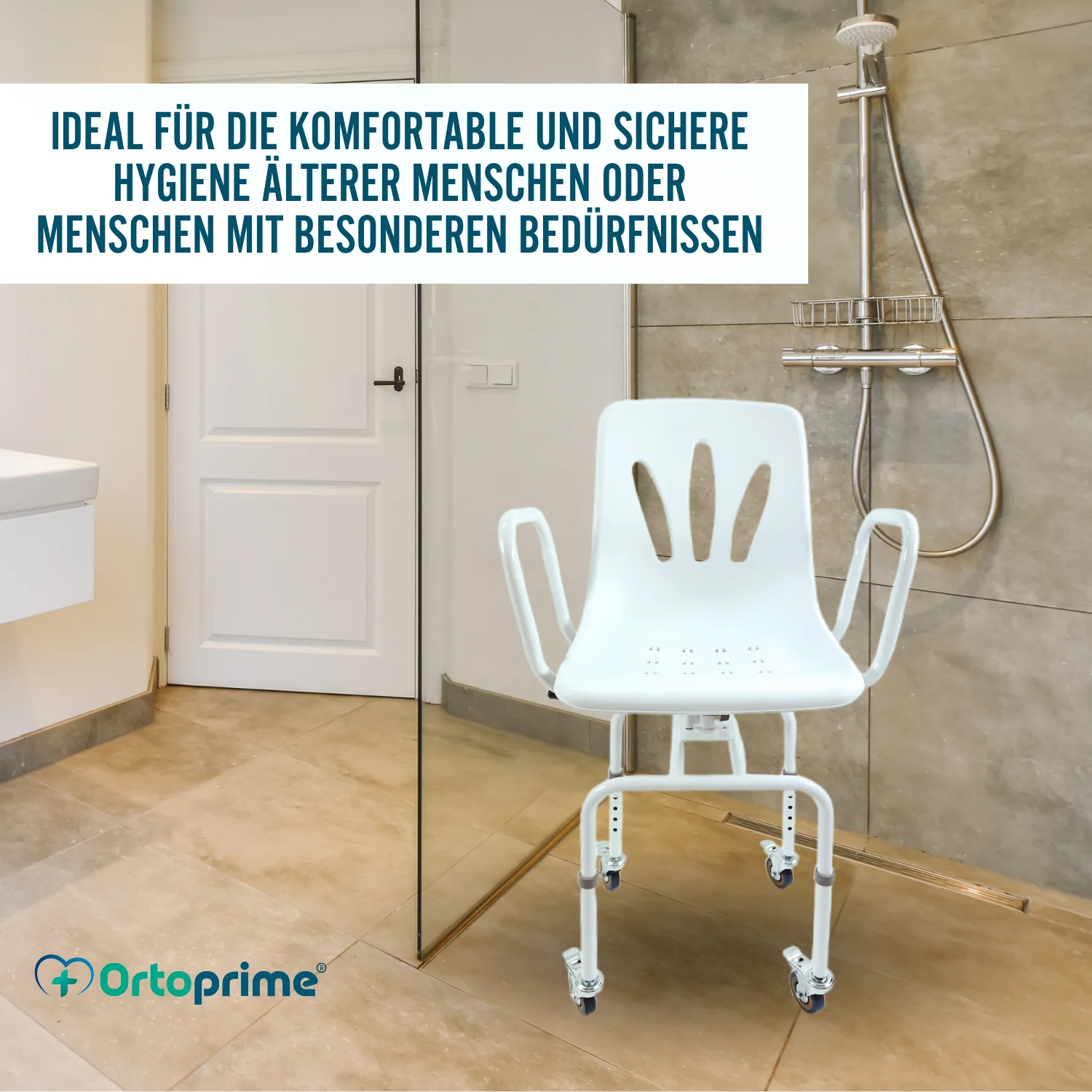 Drehbarer Duschstuhl mit Rädern | Badezimmerstuhl für Erwachsene - Image 4