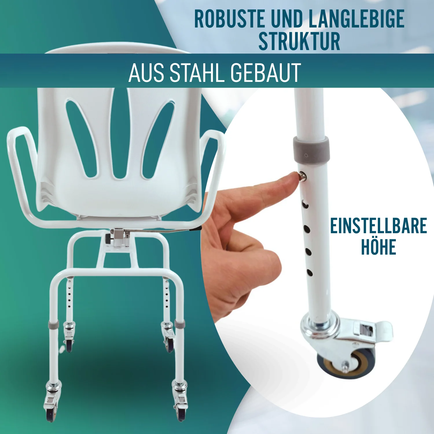 Drehbarer Duschstuhl mit Rädern | Badezimmerstuhl für Erwachsene - Image 5