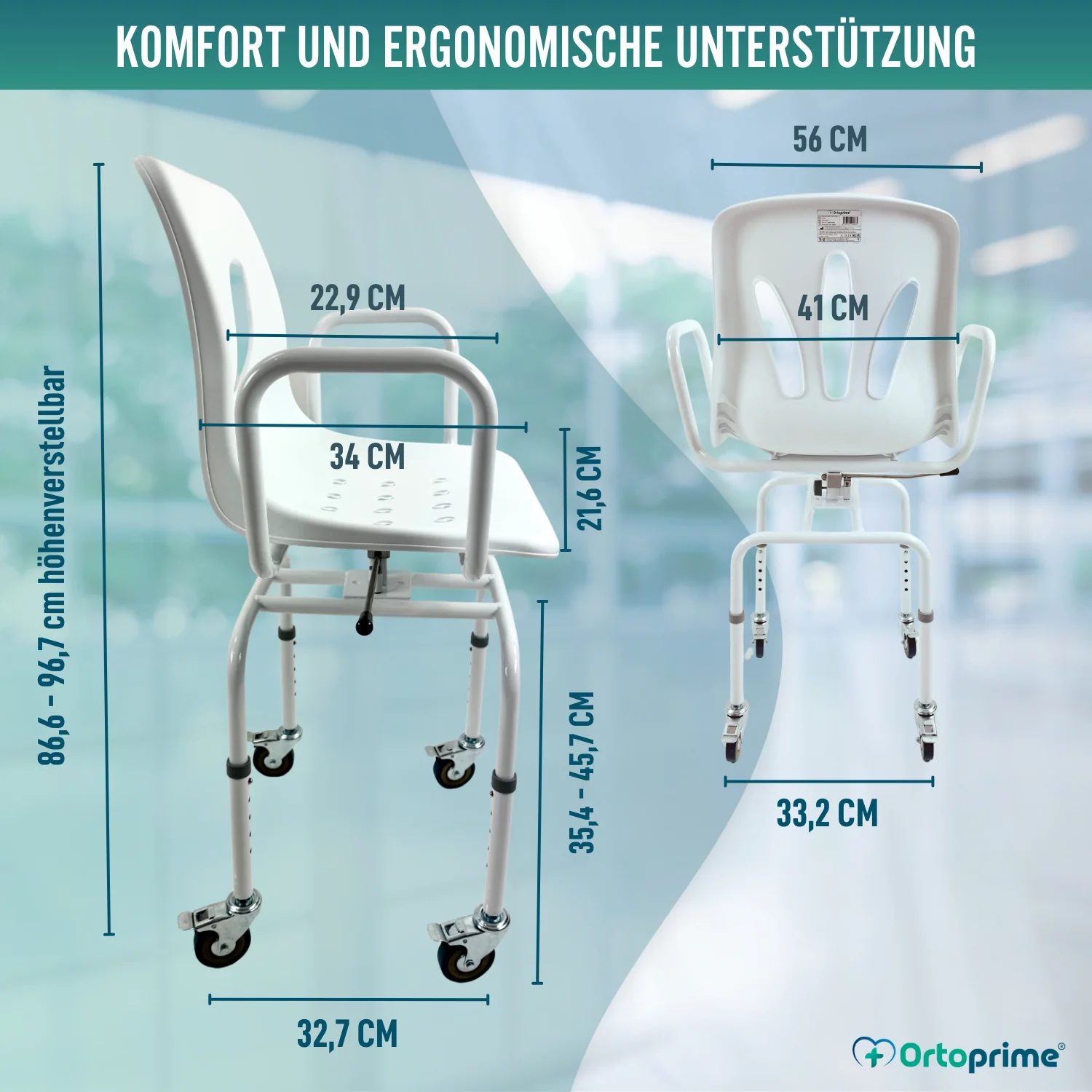 Drehbarer Duschstuhl mit Rädern | Badezimmerstuhl für Erwachsene - Image 8