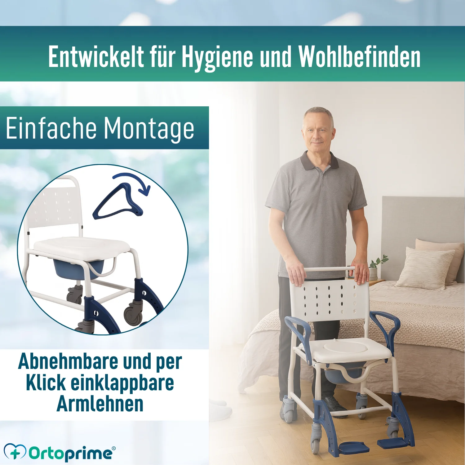 Dusch WC Stuhl Erwachsene Mit Klapparmen & Füßen | WC - Image 9