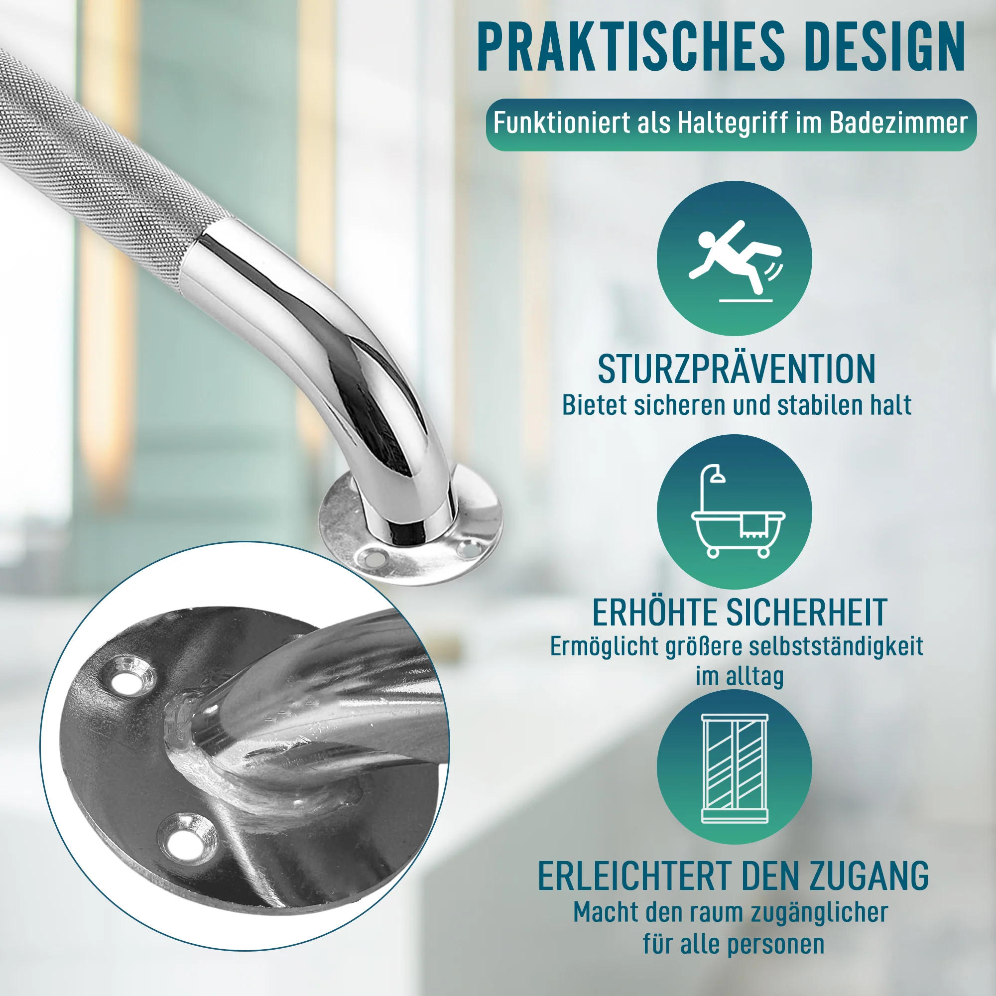 Duschgriff aus Edelstahl für das Badezimmer | 30 cm - Image 6