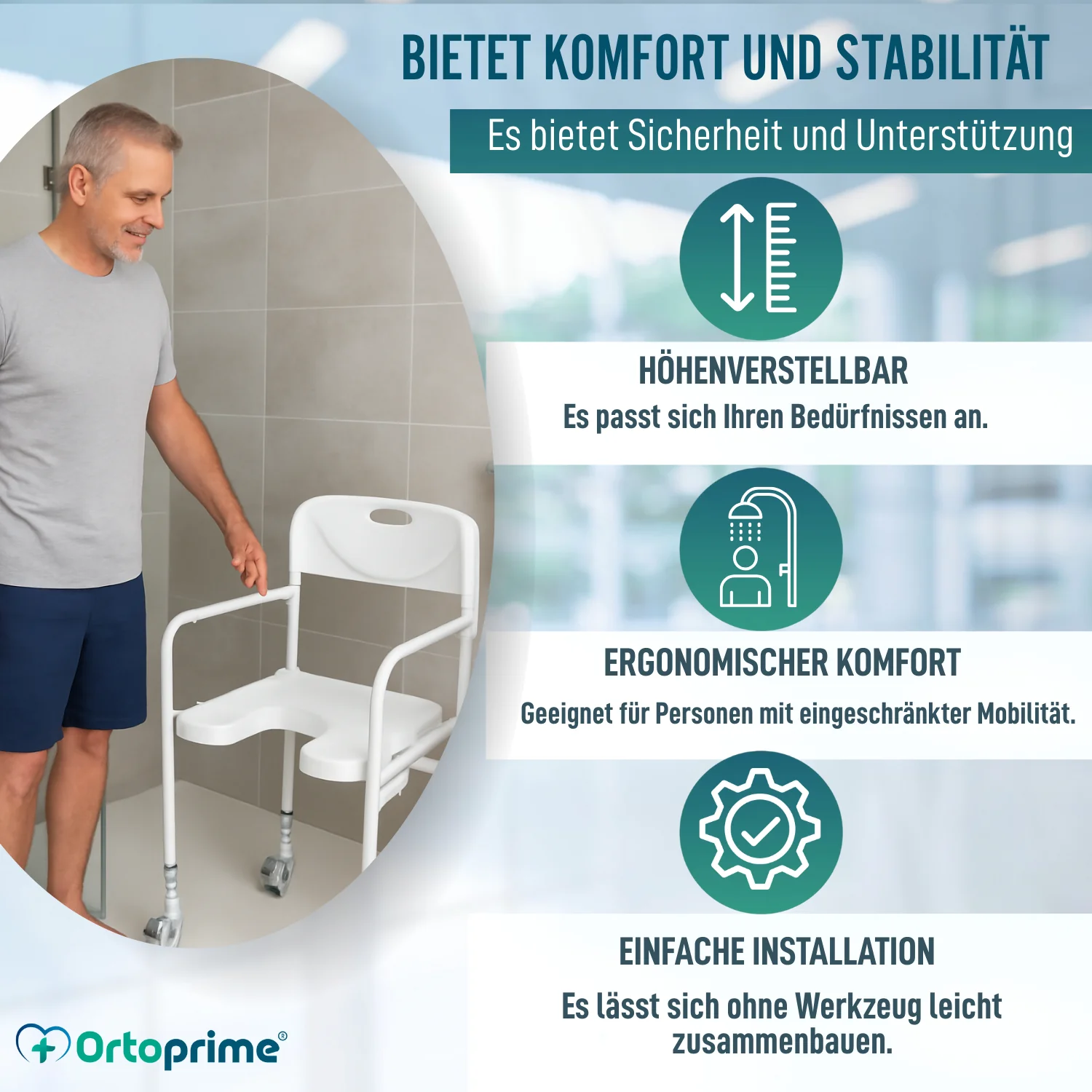Duschstuhl in U-Form | Klappbarer Badesitz - Image 3