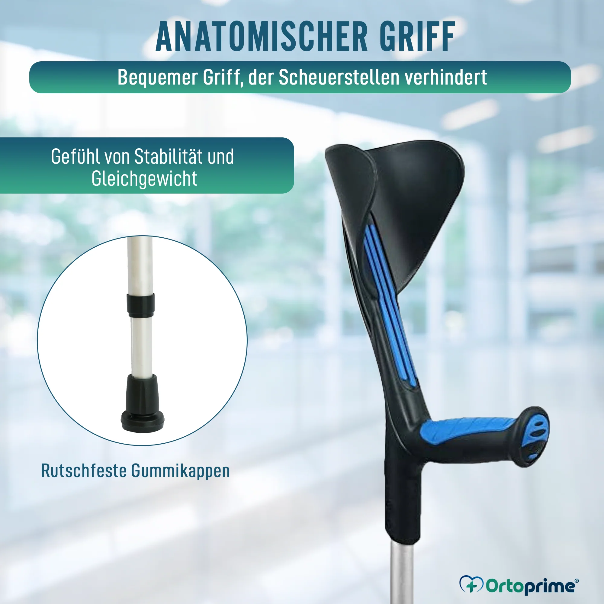 Verstellbare anatomische Krücken, blau | Pack mit 2 Einheiten - Image 3