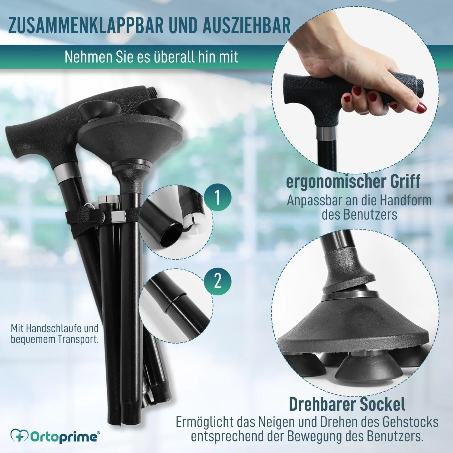 Faltbarer Gehstock für Senioren mit LED-Licht - Image 3
