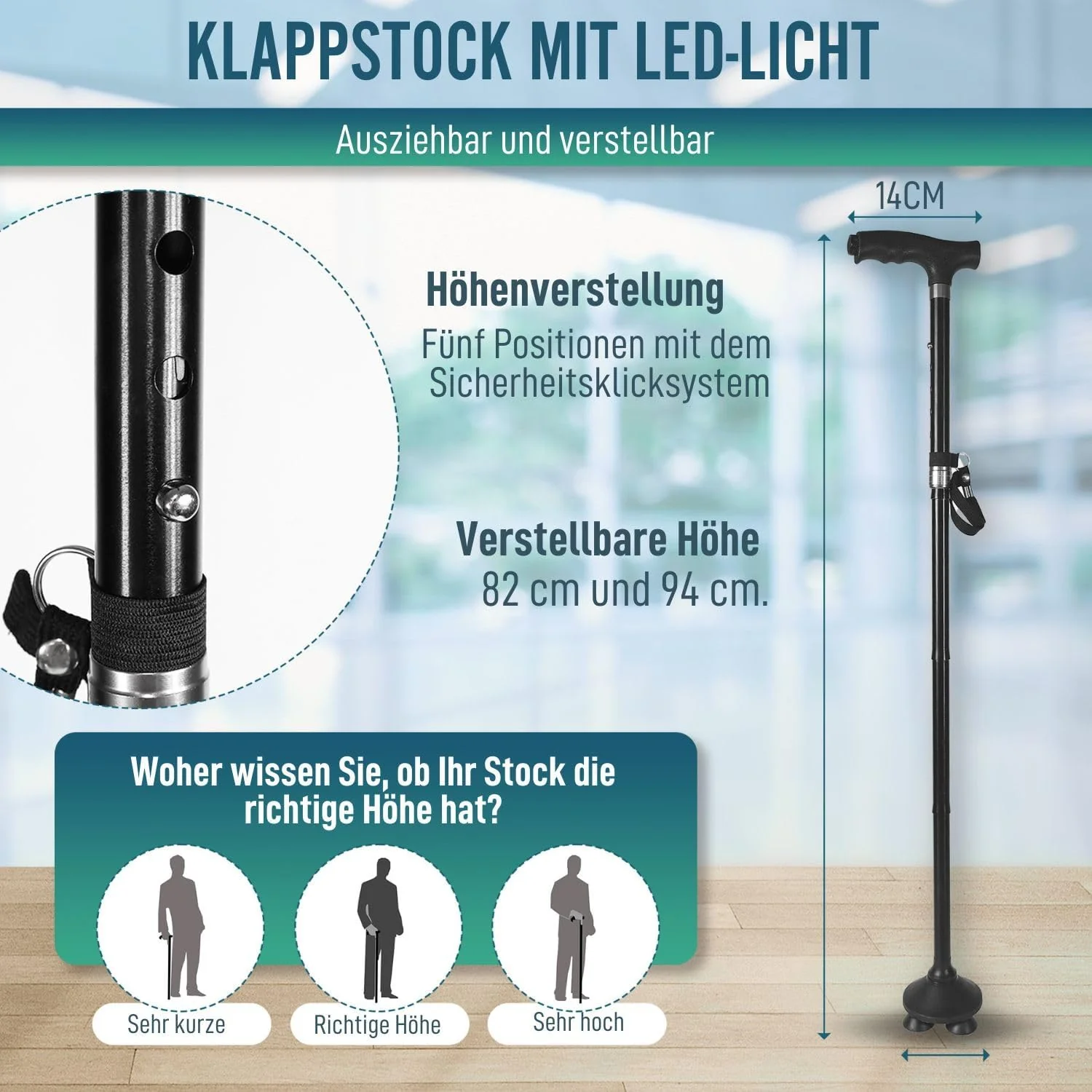Faltbarer Gehstock für Senioren mit LED-Licht - Image 9