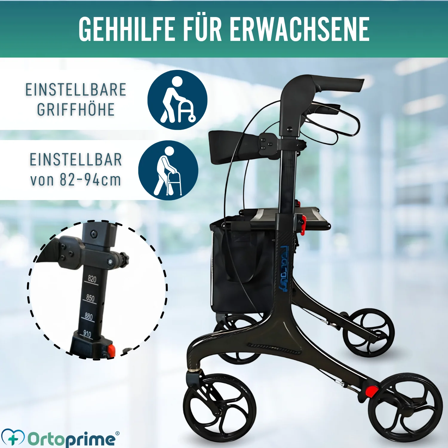 Faltbarer Rollator für Erwachsene mit Sitz | Karbonfaser - Image 3