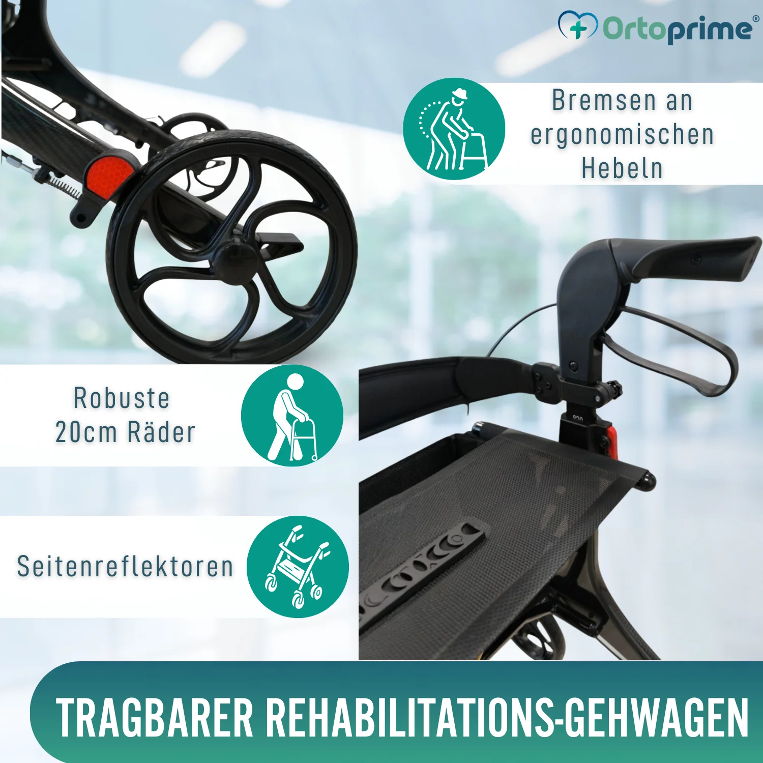 Faltbarer Rollator für Erwachsene mit Sitz | Karbonfaser - Image 6