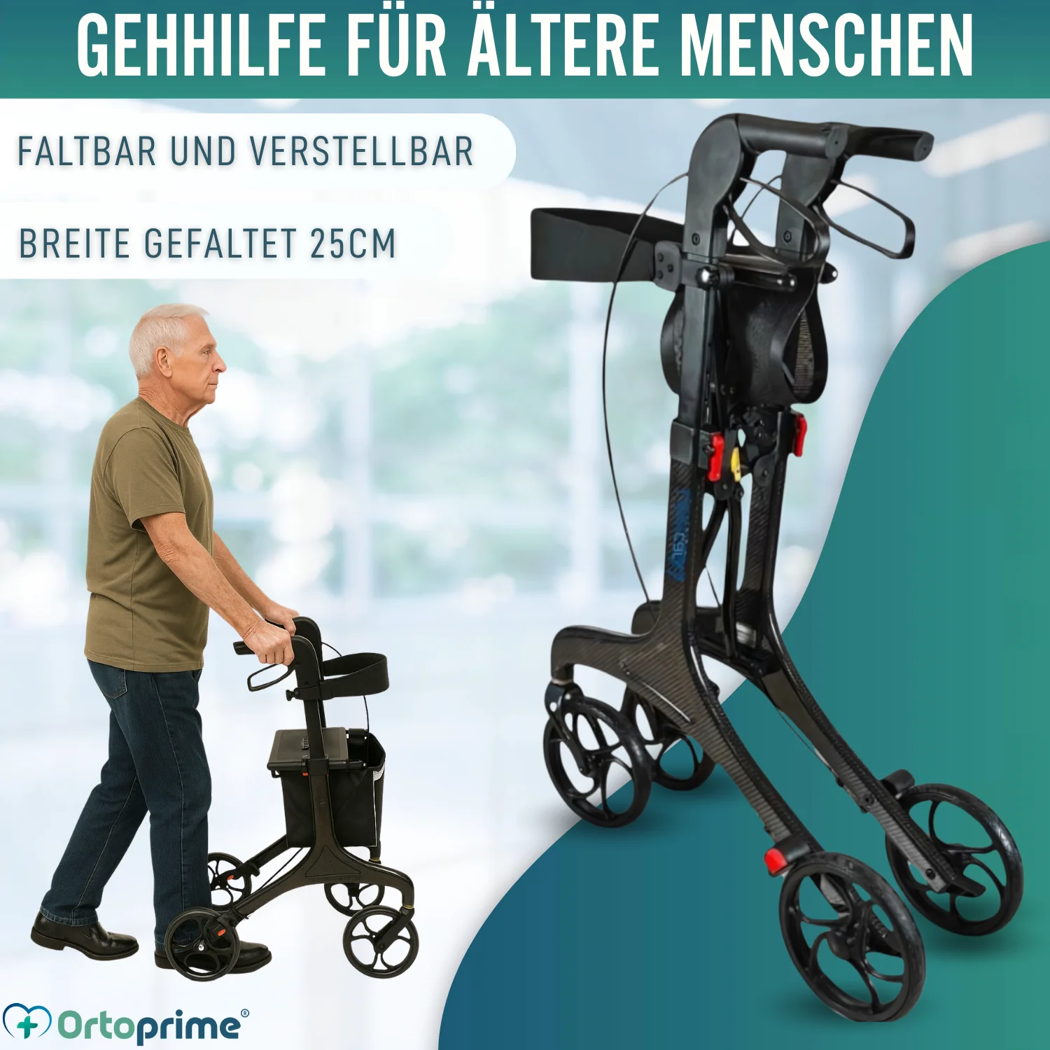 Faltbarer Rollator für Erwachsene mit Sitz | Karbonfaser - Image 7