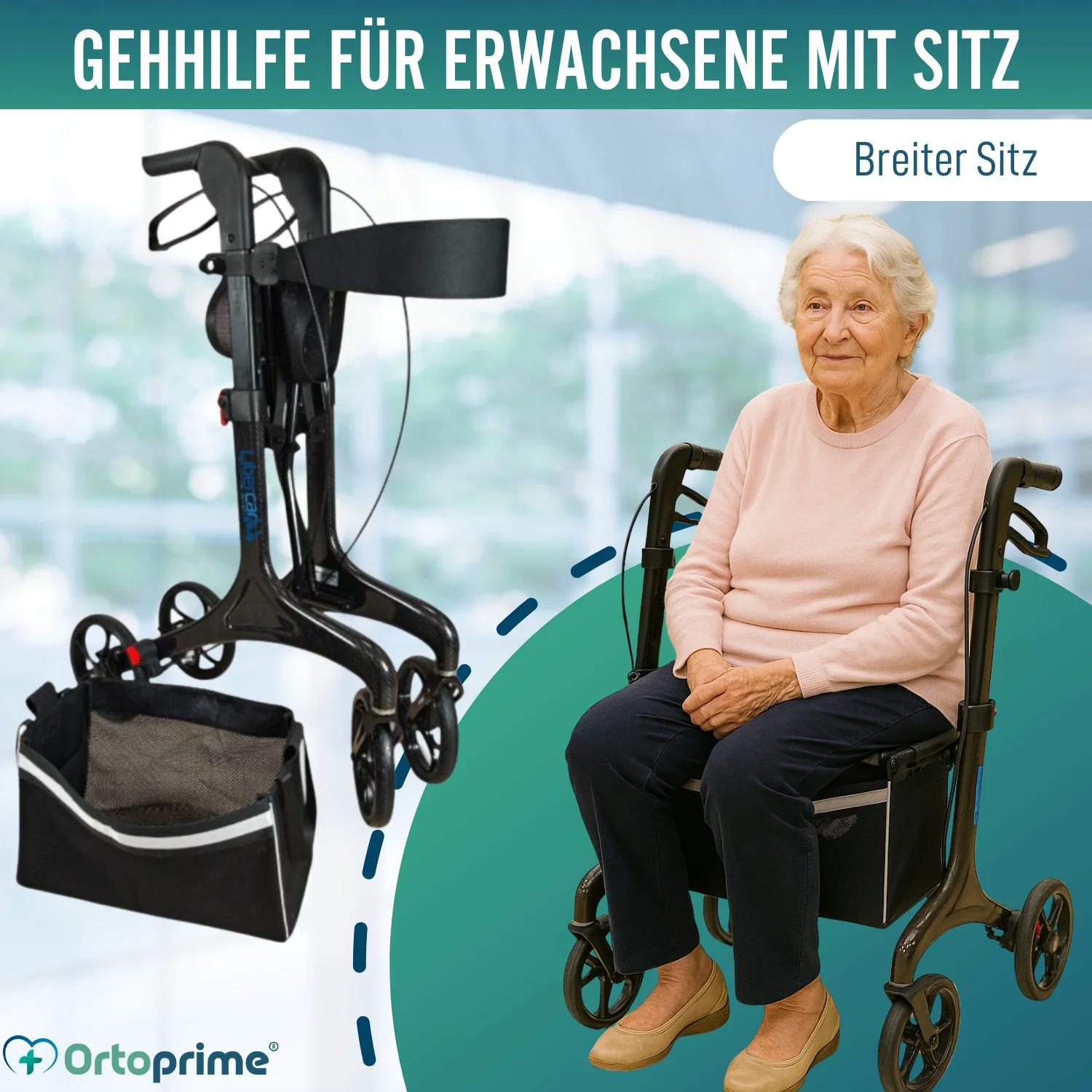 Faltbarer Rollator für Erwachsene mit Sitz | Karbonfaser - Image 9