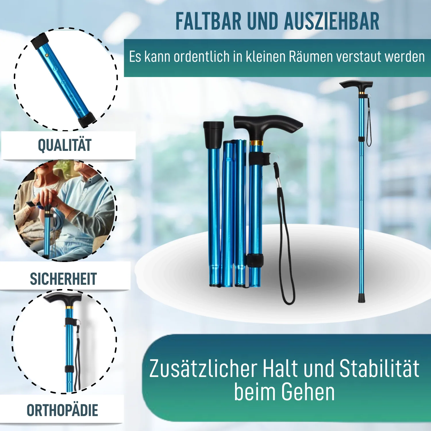 Faltstock zusammenklappbar und verlängerbar | Blauer Stock - Image 2
