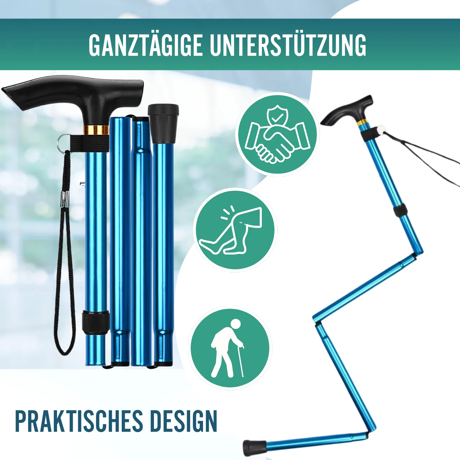 Faltstock zusammenklappbar und verlängerbar | Blauer Stock - Image 4