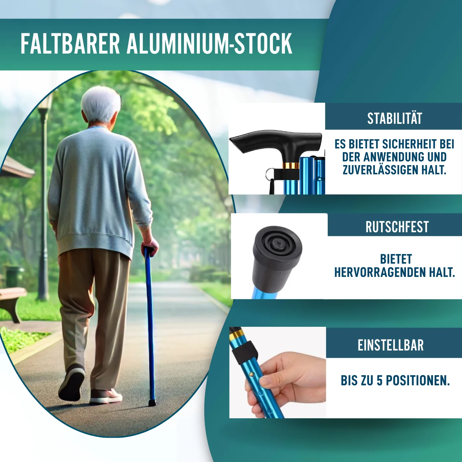 Faltstock zusammenklappbar und verlängerbar | Blauer Stock - Image 6