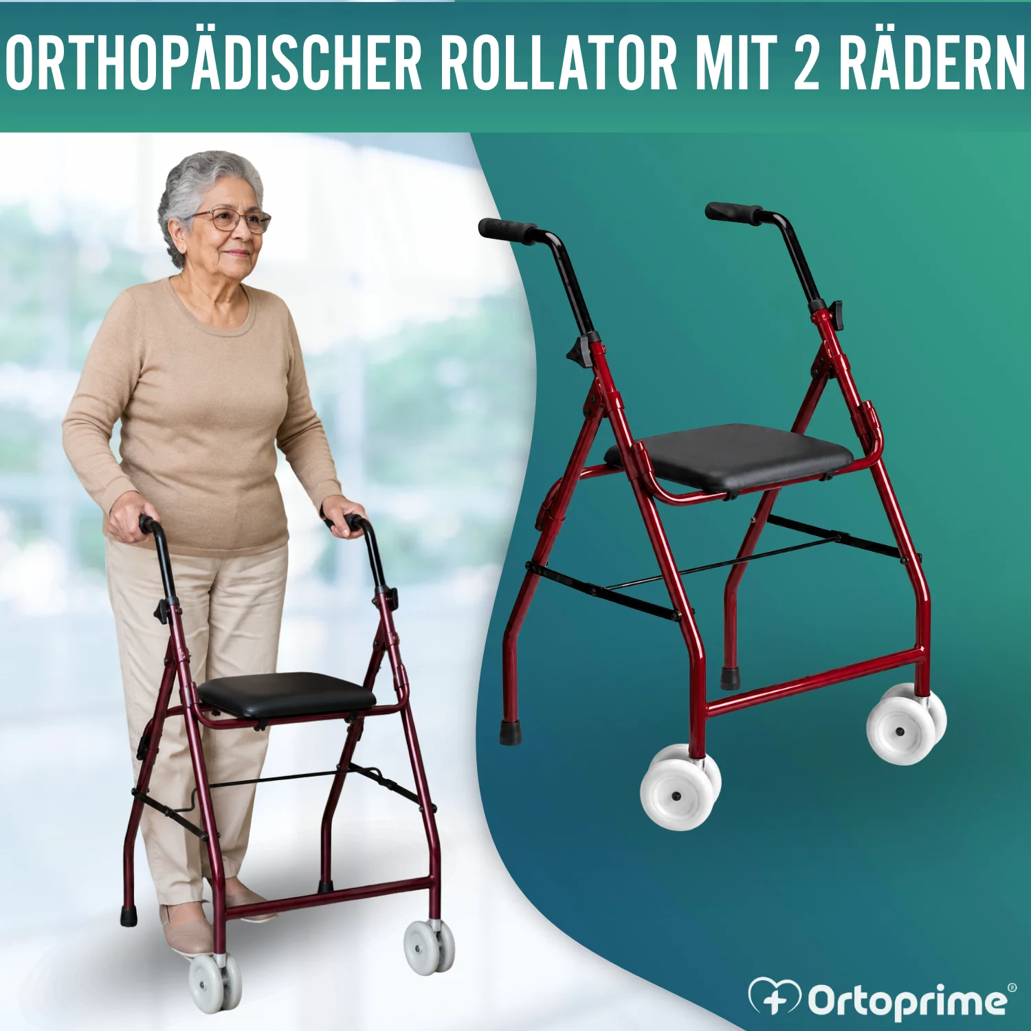 Gehbarer Rollator aus Aluminium | Gepolsterter Sitz - Image 4