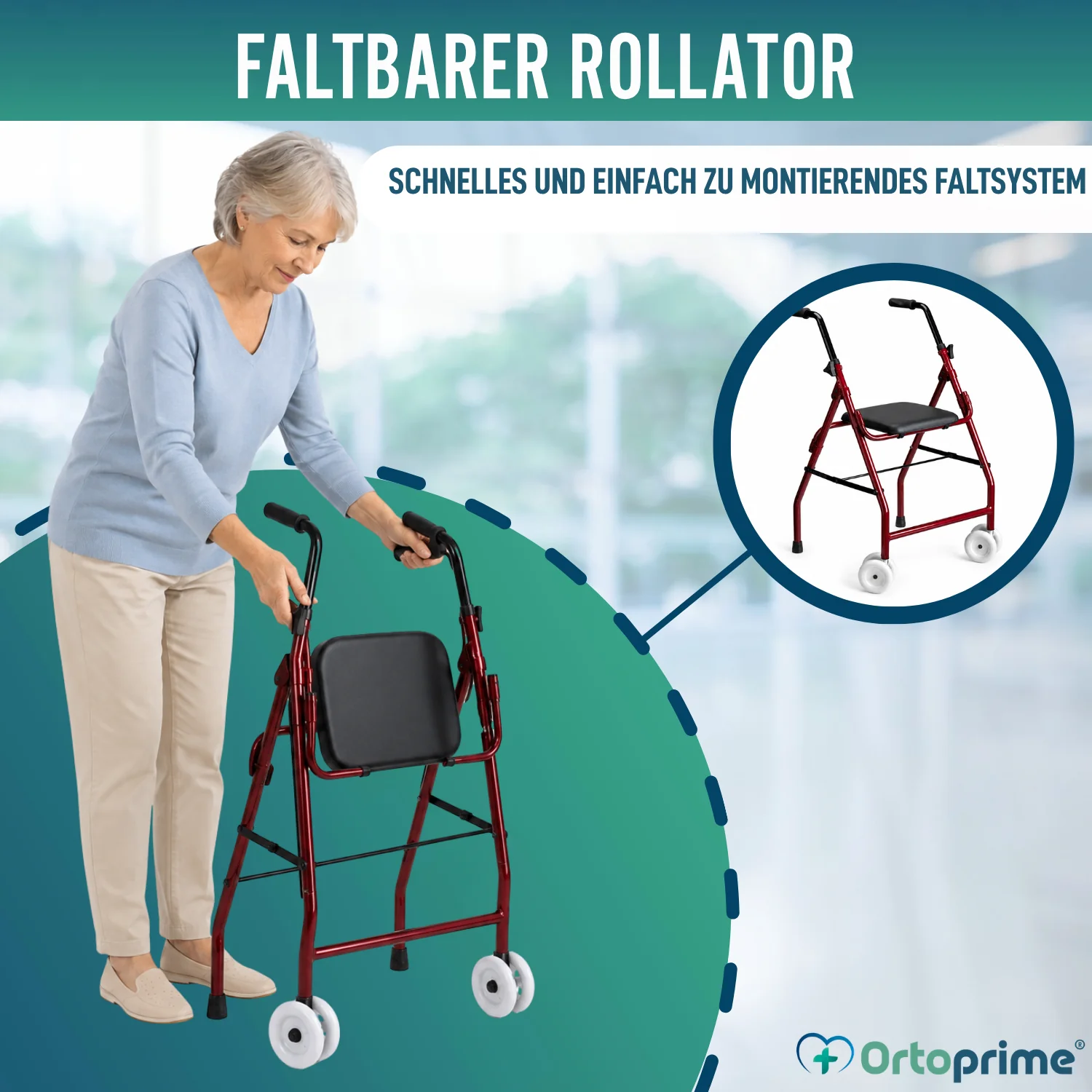 Gehbarer Rollator aus Aluminium | Gepolsterter Sitz - Image 7