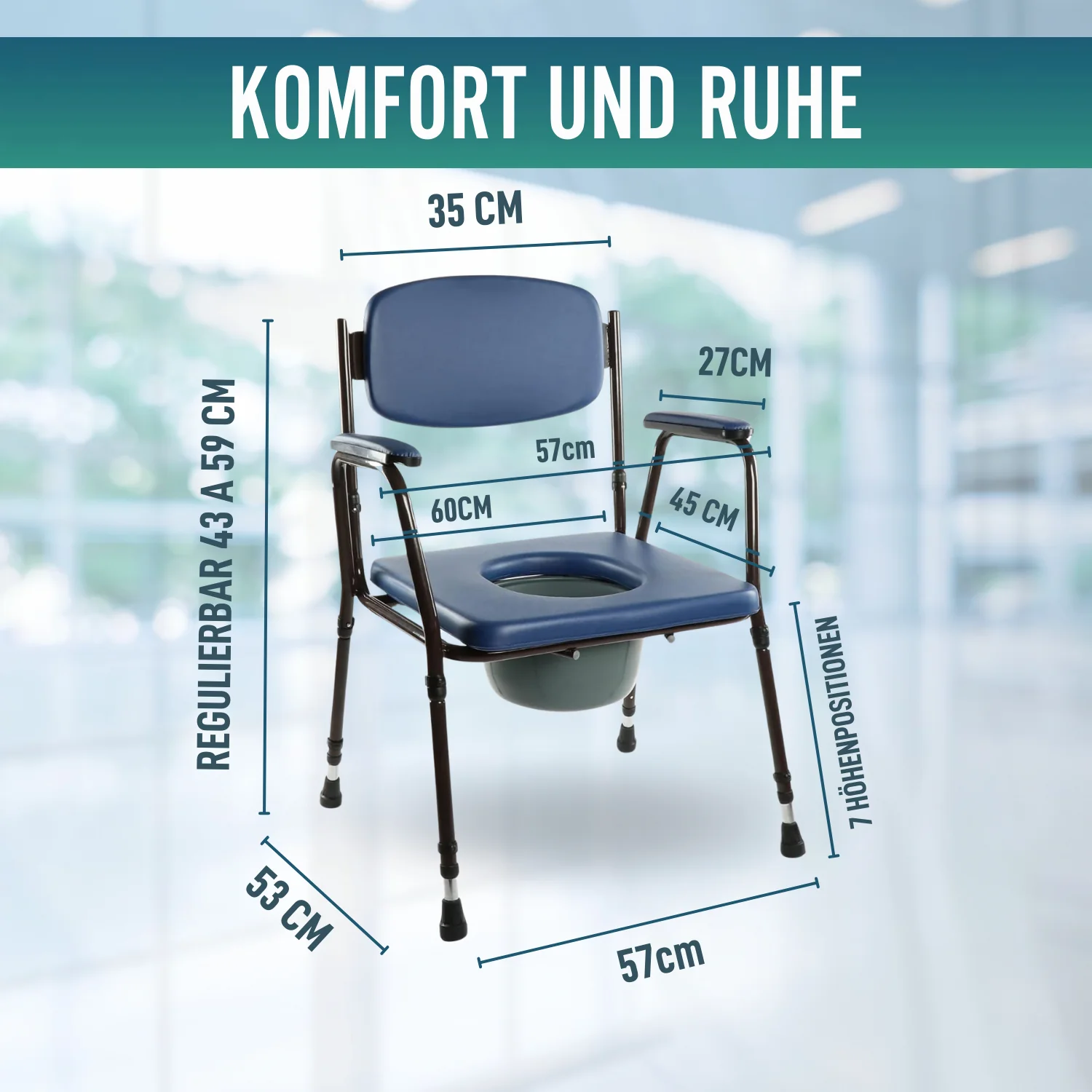 Gepolsterter WC-Stuhl mit Tragbarer Toilette - Image 9