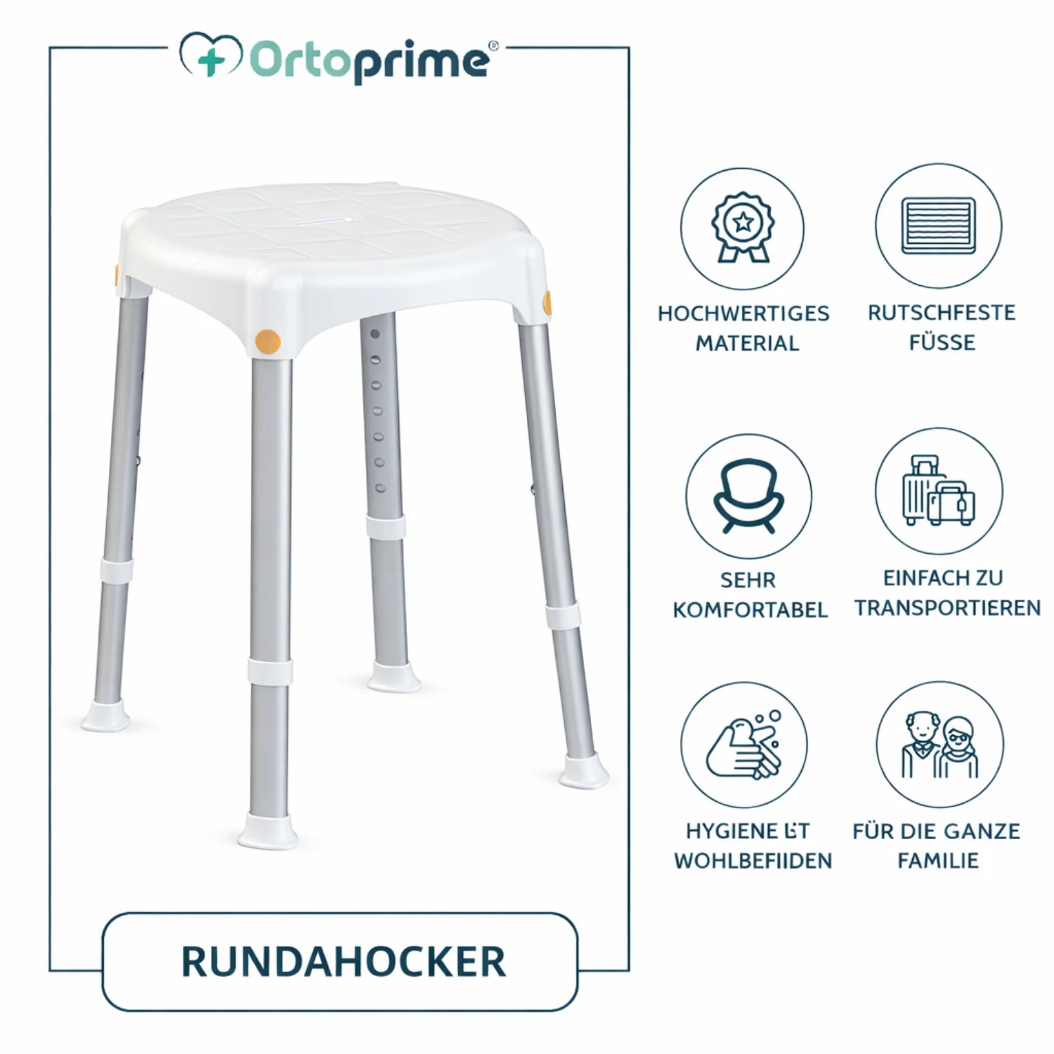 Hocker Rund Duschstuhl | Abnehmbar | Höhenverstellbar - Image 3