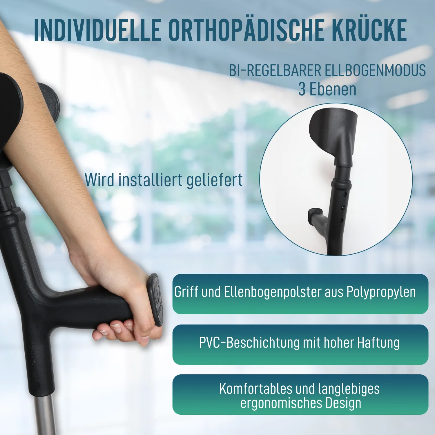 Höhenverstellbare orthopädische Krücke | Ergonomisch - Image 4