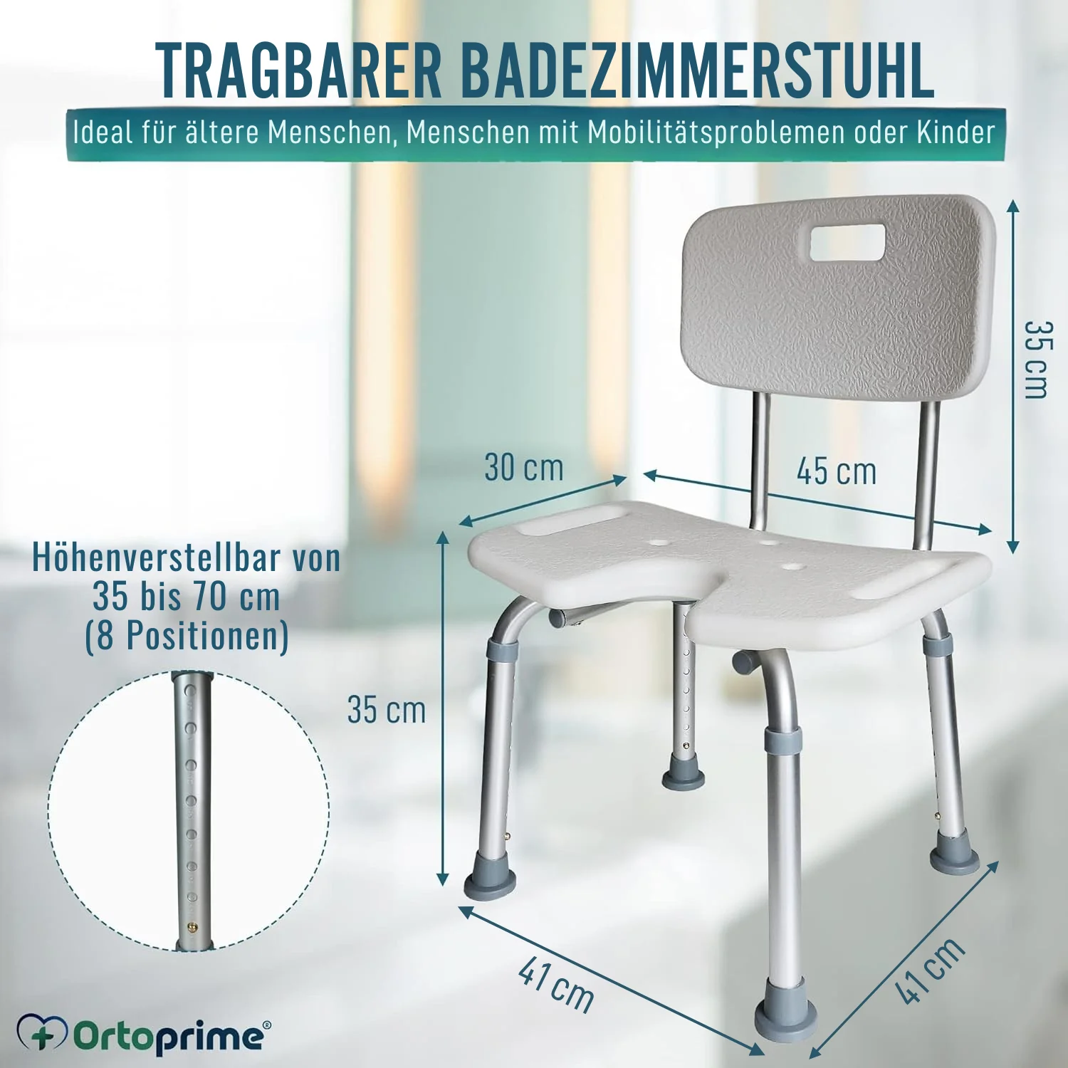 Höhenverstellbarer Duschstuhl für Senioren mit U-förmiger Sitzfläche - Image 2