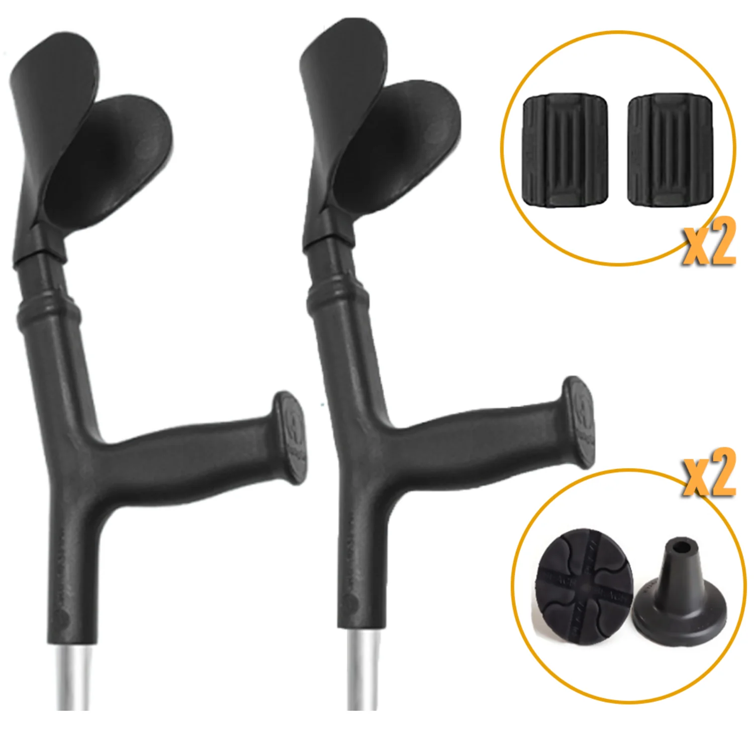 Komplettes Set Orthopädische Gehhilfen + Polster + Breite Gummikappen