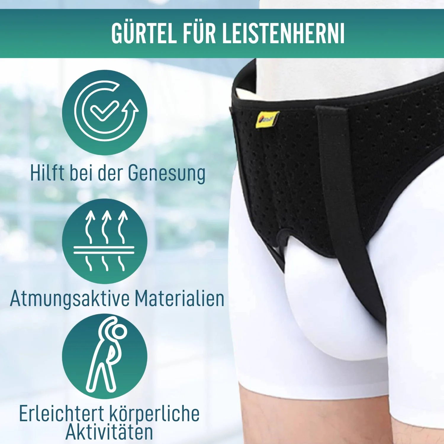 Leistenbruchgürtel mit gepolsterten Pads | Unise - Image 2