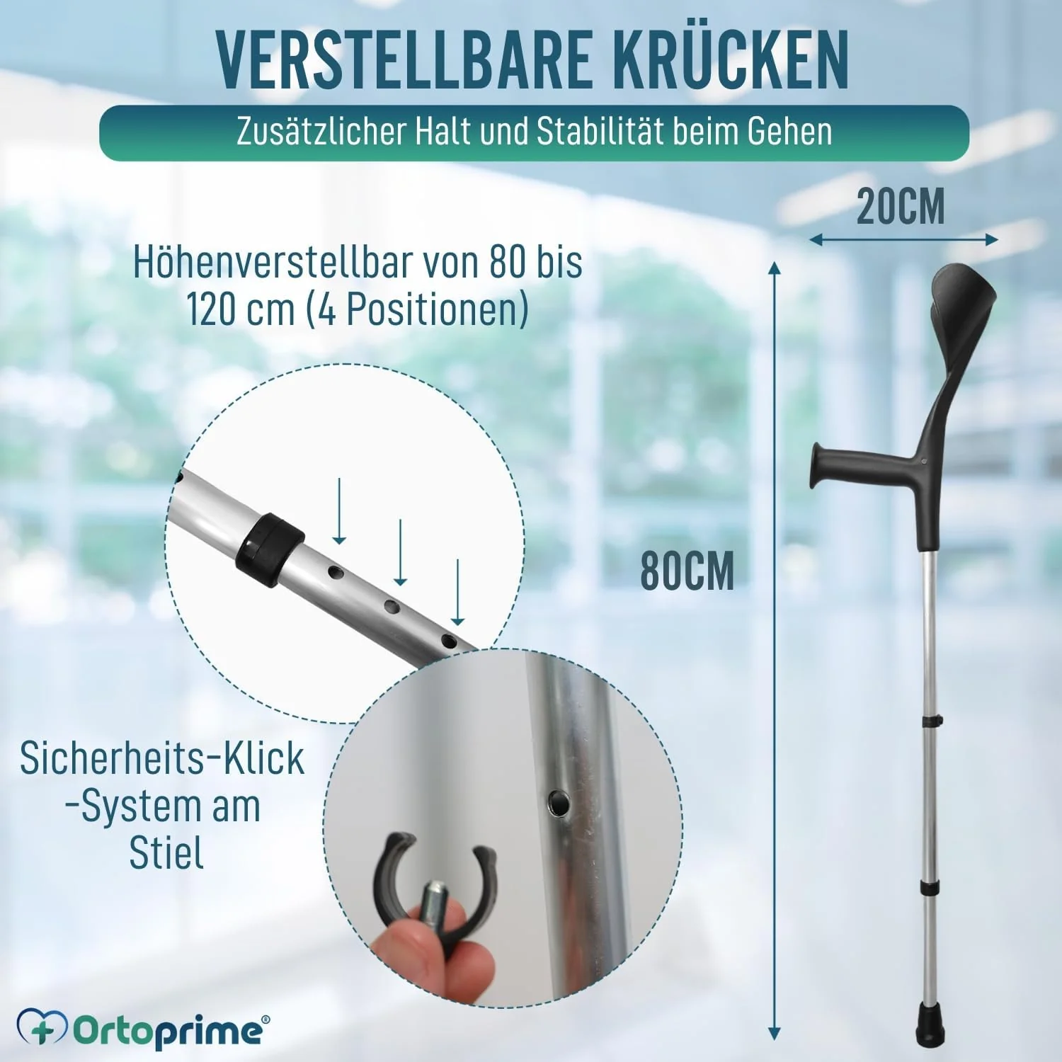 Höhenverstellbare Aluminium-Krücken für Erwachsene | 2er-Pack - Image 4