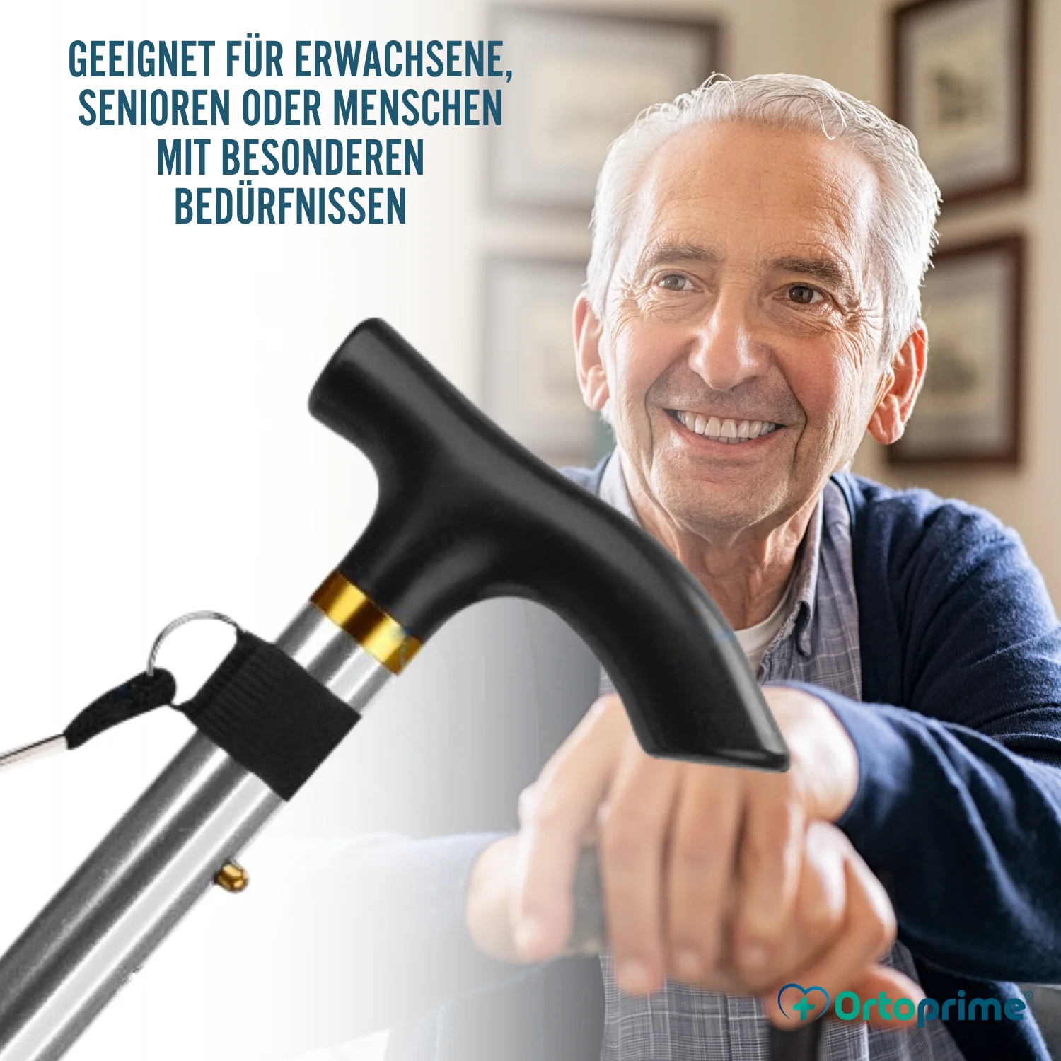 Orthopädischer Gehstock zum Gehen Verlängerbar | Silber - Image 3