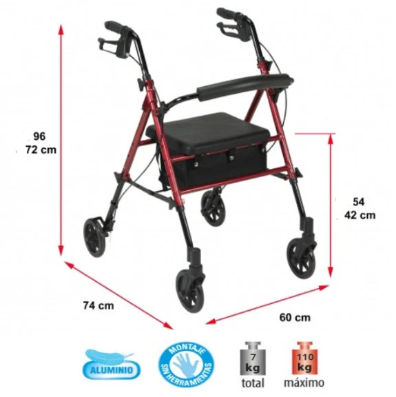 Rollator Höhenverstellbarer Sitz und Griffe | Bremse und Korb - Image 2