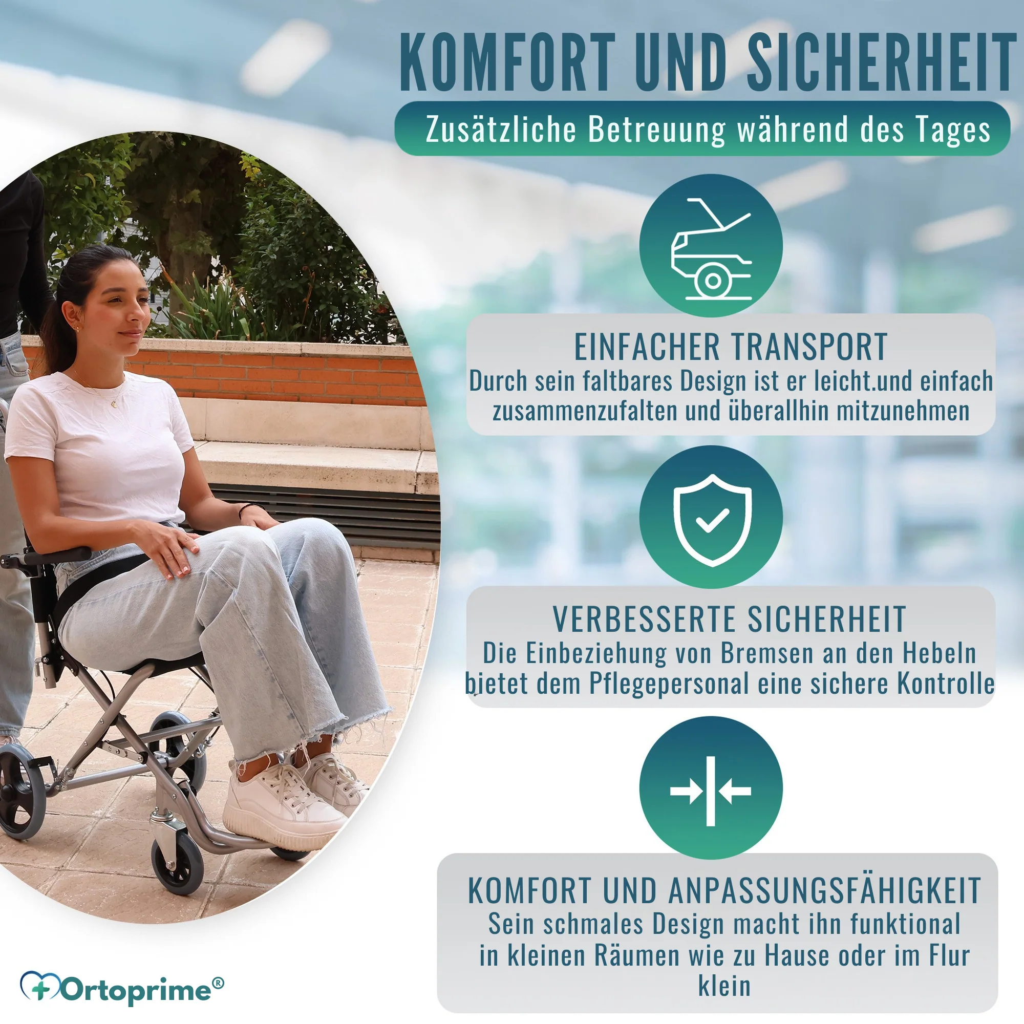 Schmaler Transportrollstuhl Klappbar Aluminium | Handbremsen - Image 6