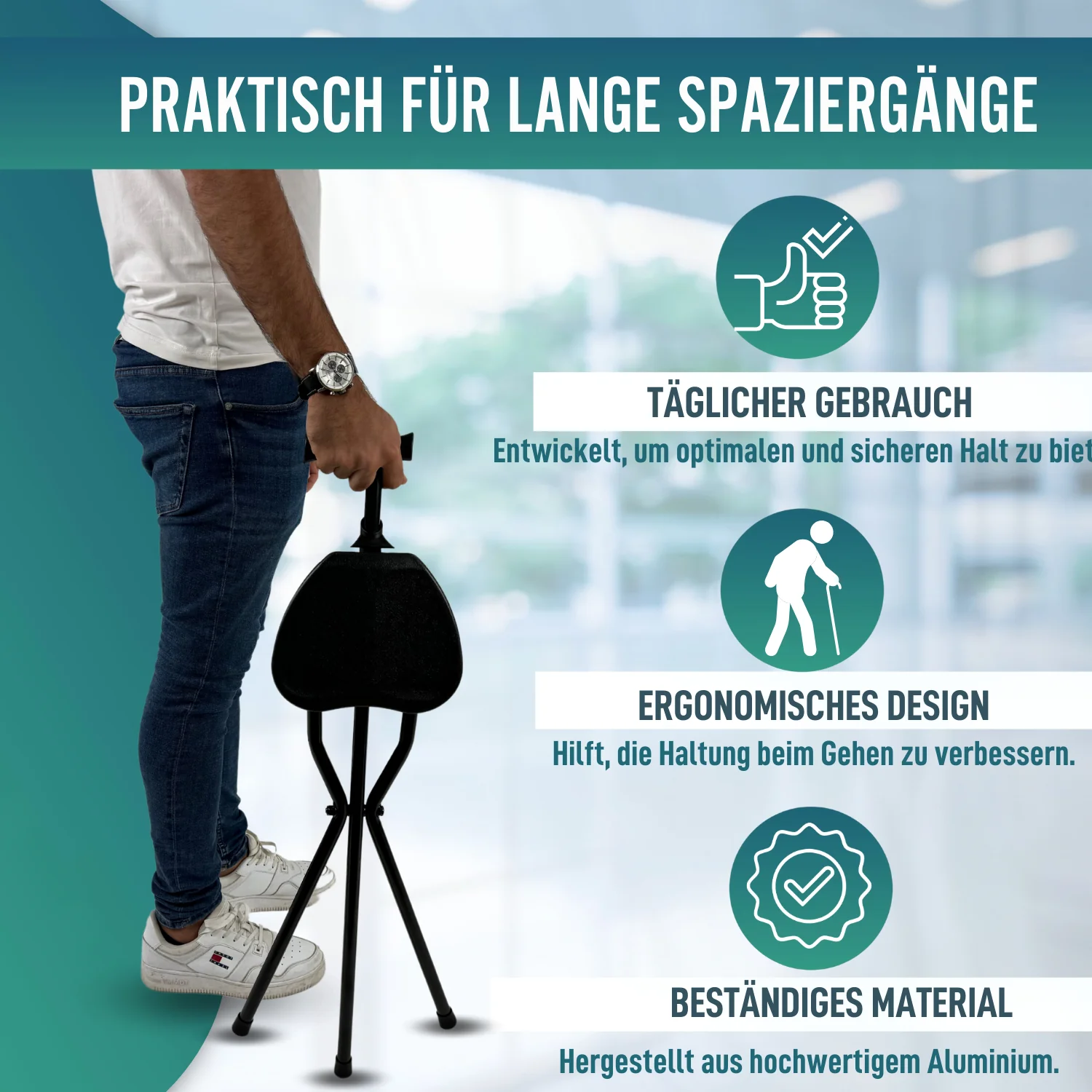 Tragbarer Gehstock mit Sitz | Klappbare Gehstöcke für Senioren - Image 5