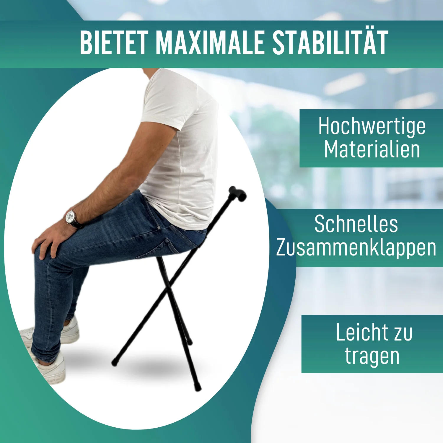 Tragbarer Gehstock mit Sitz | Klappbare Gehstöcke für Senioren - Image 6