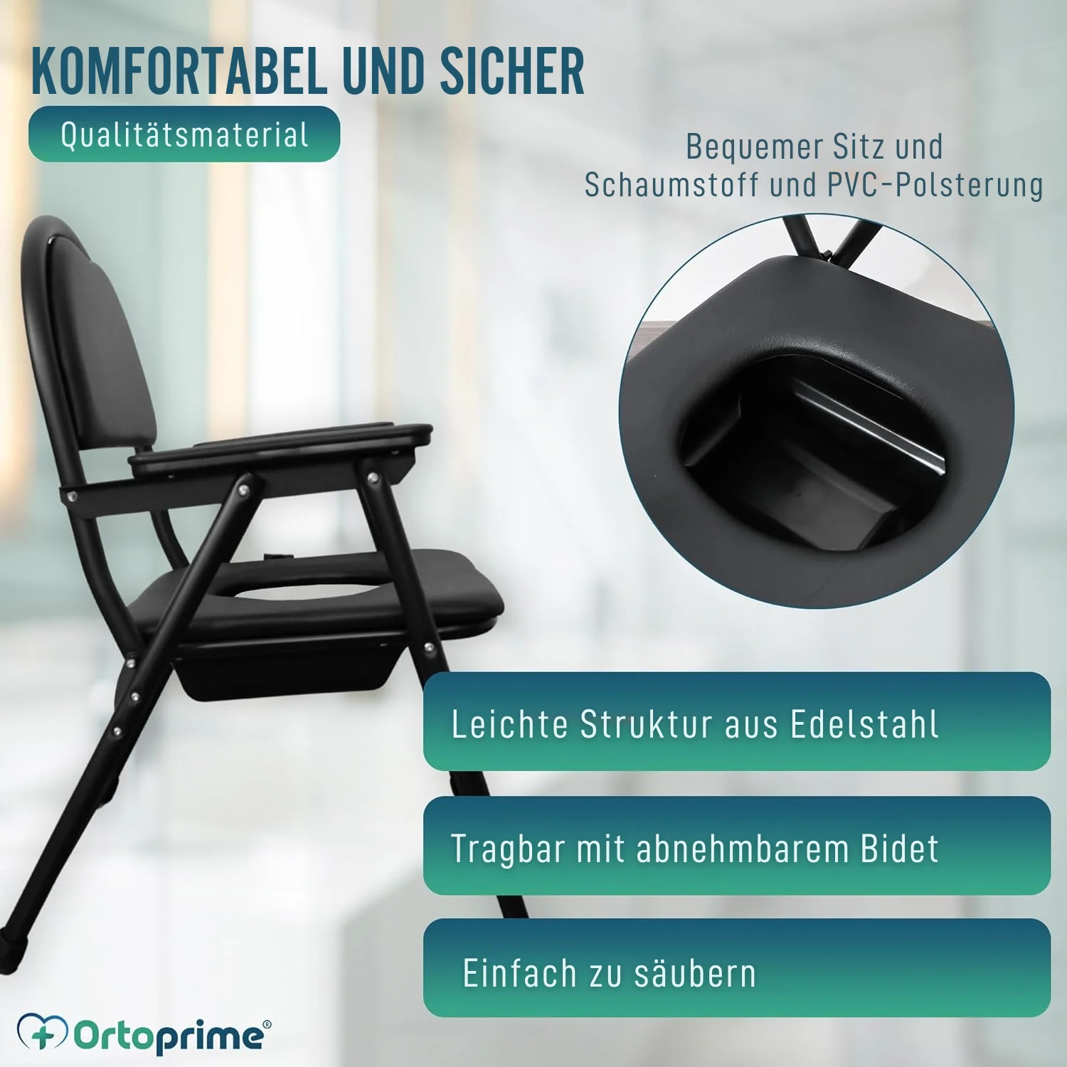 Klappbarer WC-Stuhl für Senioren | Tragbarer Toilettenstuhl - Image 7