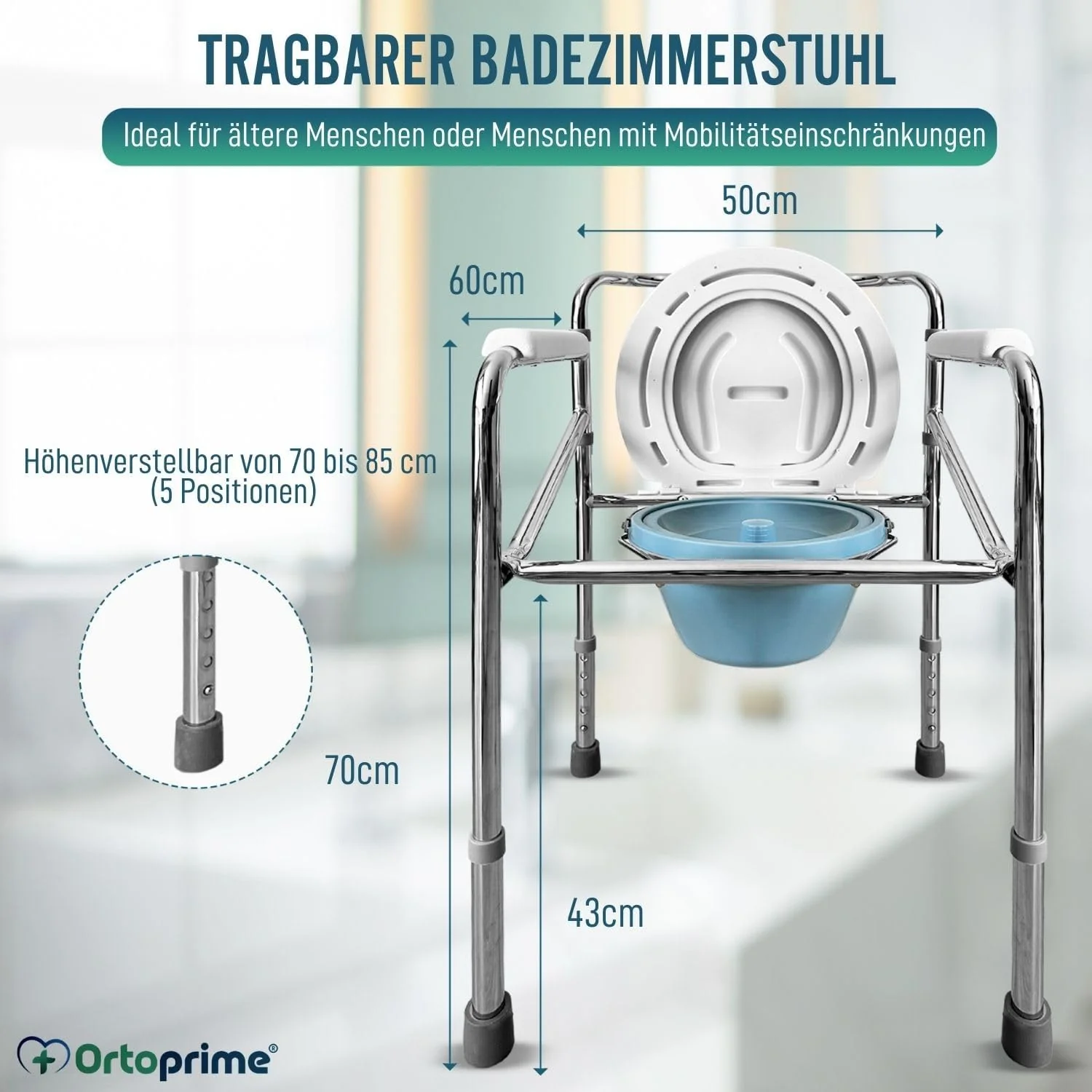 Tragbarer WC-Stuhl mit integriertem Urinal und Höhenverstellbar - Image 4