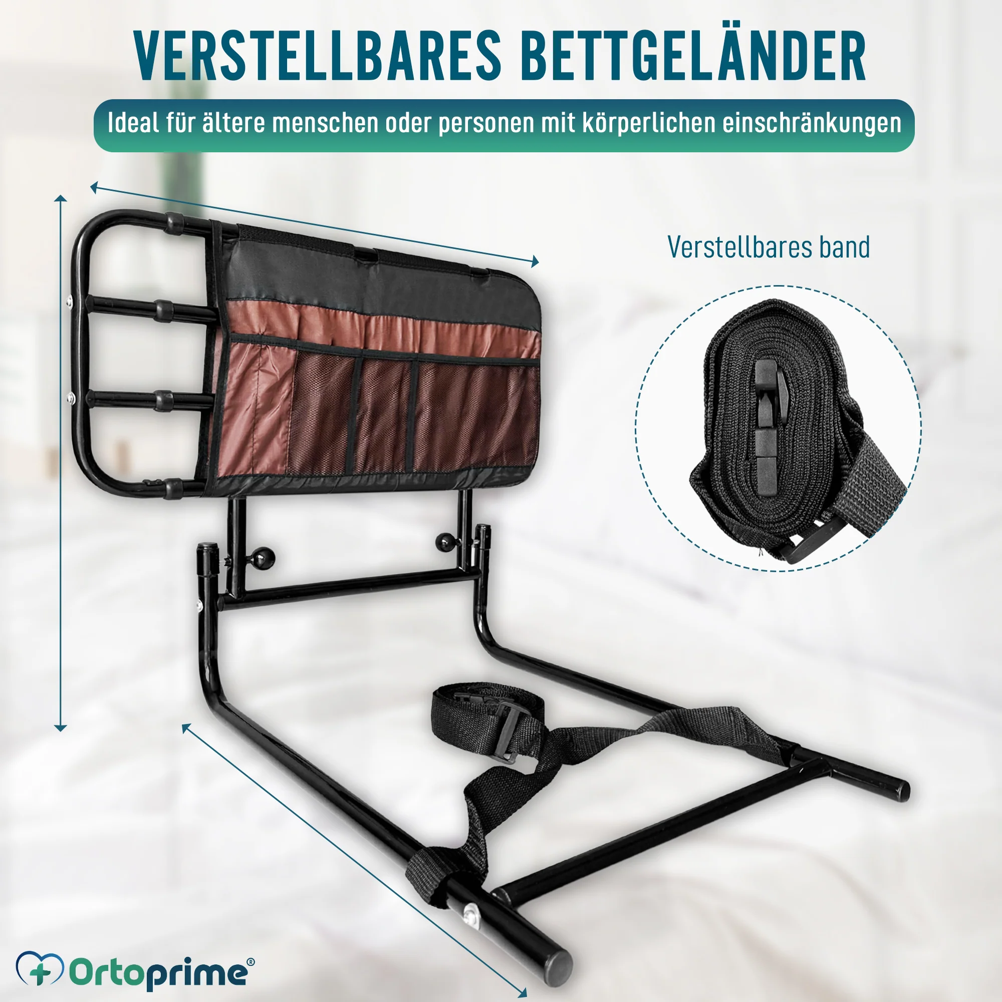Verstellbares Erwachsenenbettgeländer mit Taschen - Image 6