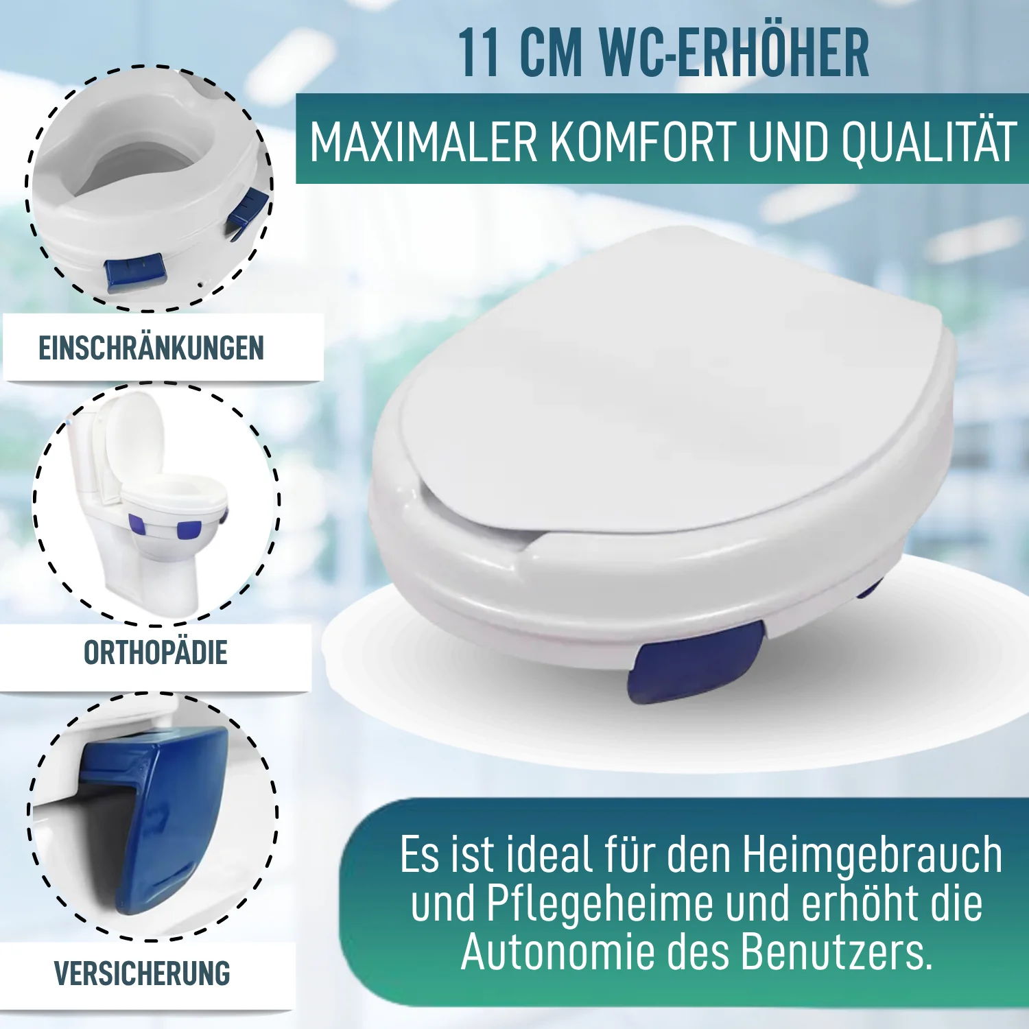 WC-Erhöher Erwachsene 11cm | Orthopädischer WC-Erhöher 4 Clips - Image 3
