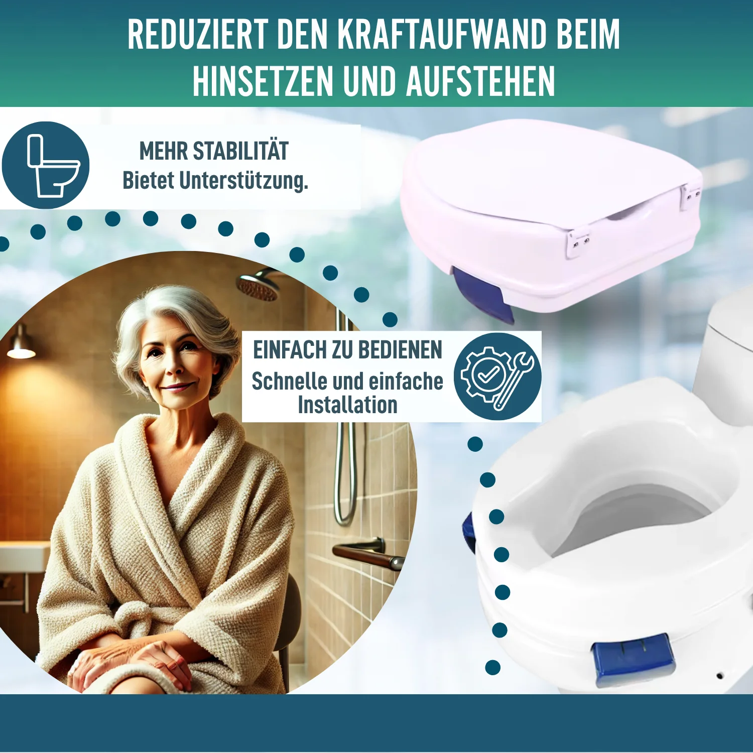 WC-Erhöher Erwachsene 11cm | Orthopädischer WC-Erhöher 4 Clips - Image 4