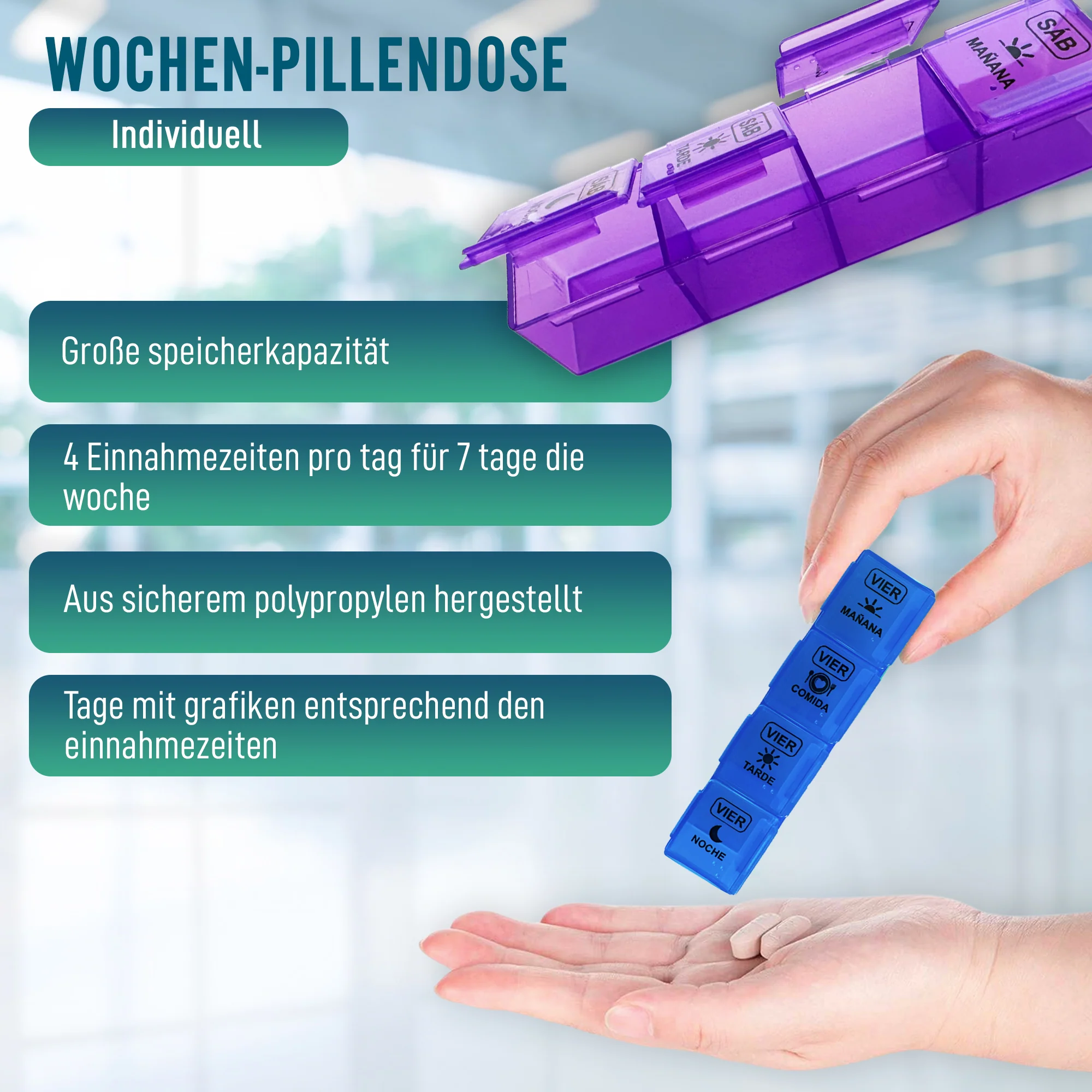 Wochenpillendose mit 4 Einnahmen und Schutzetui - Image 6
